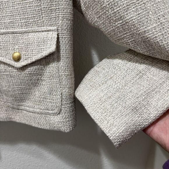Talbots Blazer Cream Tweed Jacket Blazer Sz 12 Pockets Gold Buttons Lined NEW - Picture 3 of 9